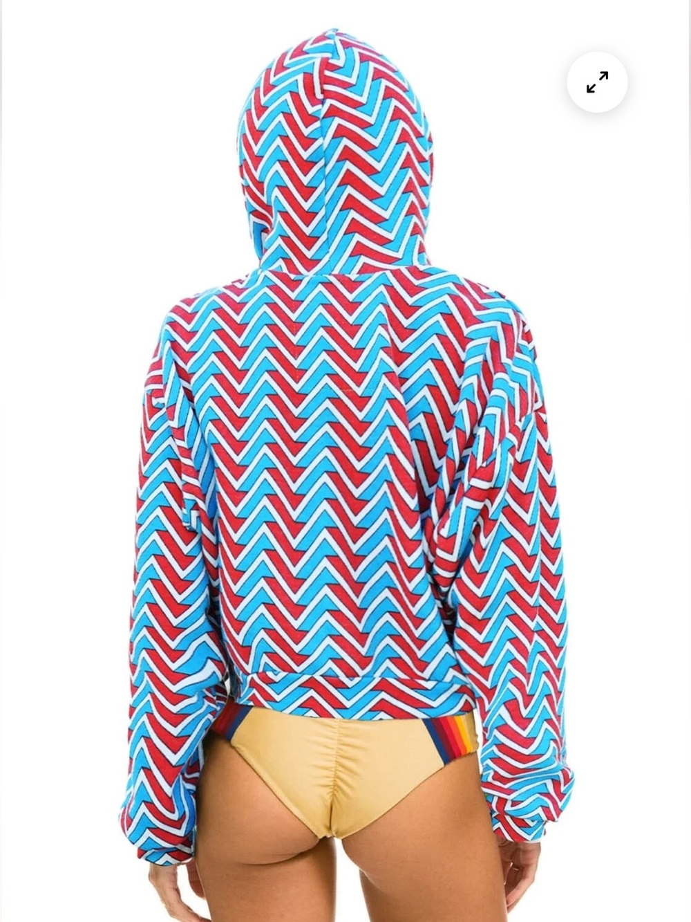 Aviator Nation Geo Zig Bolt Embroidery Relaxed Crop Pullover Hoodie Red Blue L - Picture 2 of 13